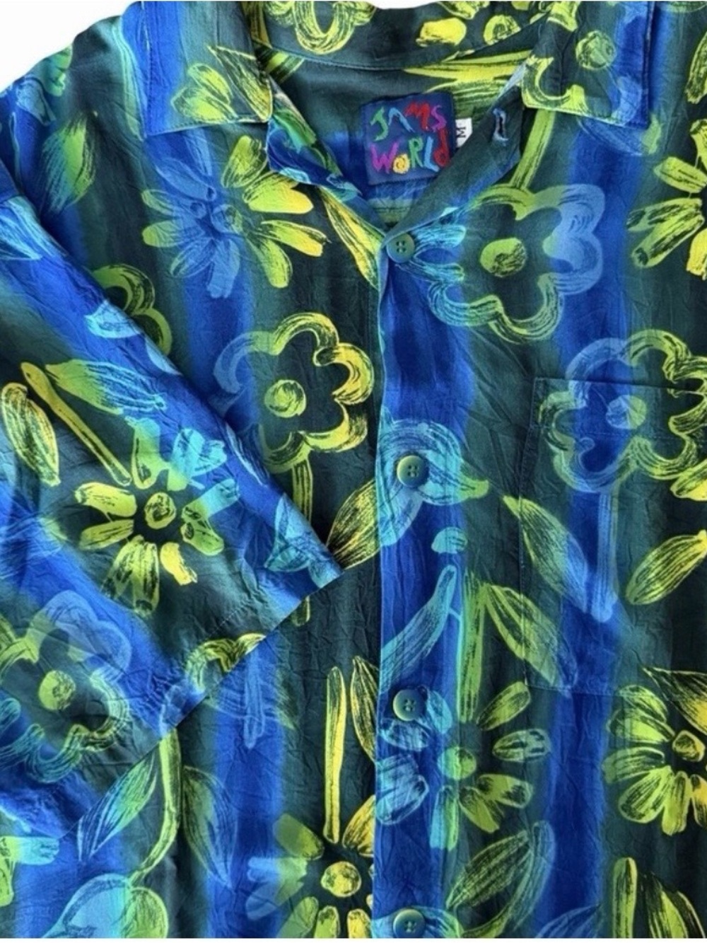 Jams World Floral Button Up Shirt Sz Medium Vintage•Vacay Dad Eclectic Abstract